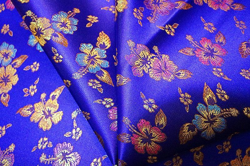 Royal Blue Floral Brocade Fabric: Chinese Sewing & Upholstery Fabric