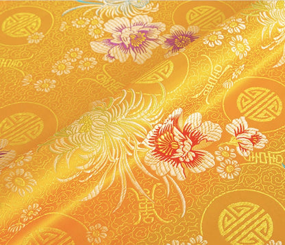 Chrysanthemum Brocade Fabric: Red & Yellow Floral Damask (29.5"W)