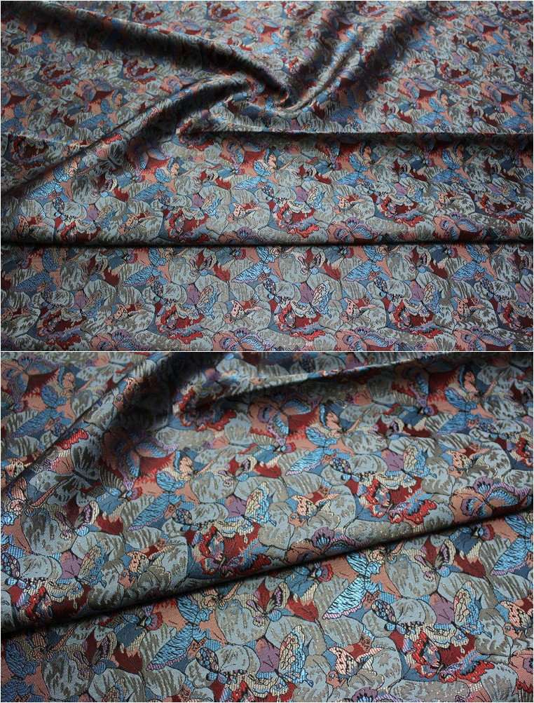 Butterfly Peony Silk Brocade Fabric: 35" Wide, Chinese Wedding Fabric