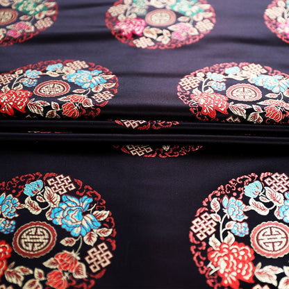 Teal Chinese Silk Brocade Fabric: Floral Upholstery, Costume Sewing (By The Meter)