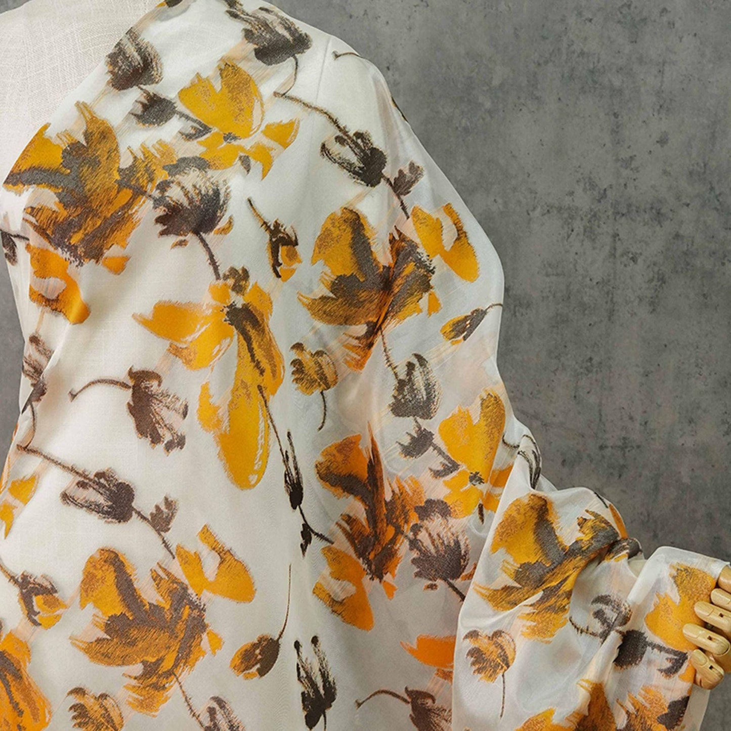 Light Brown 3D Jacquard Organza Fabric: Embossed Texture, 57" Wide