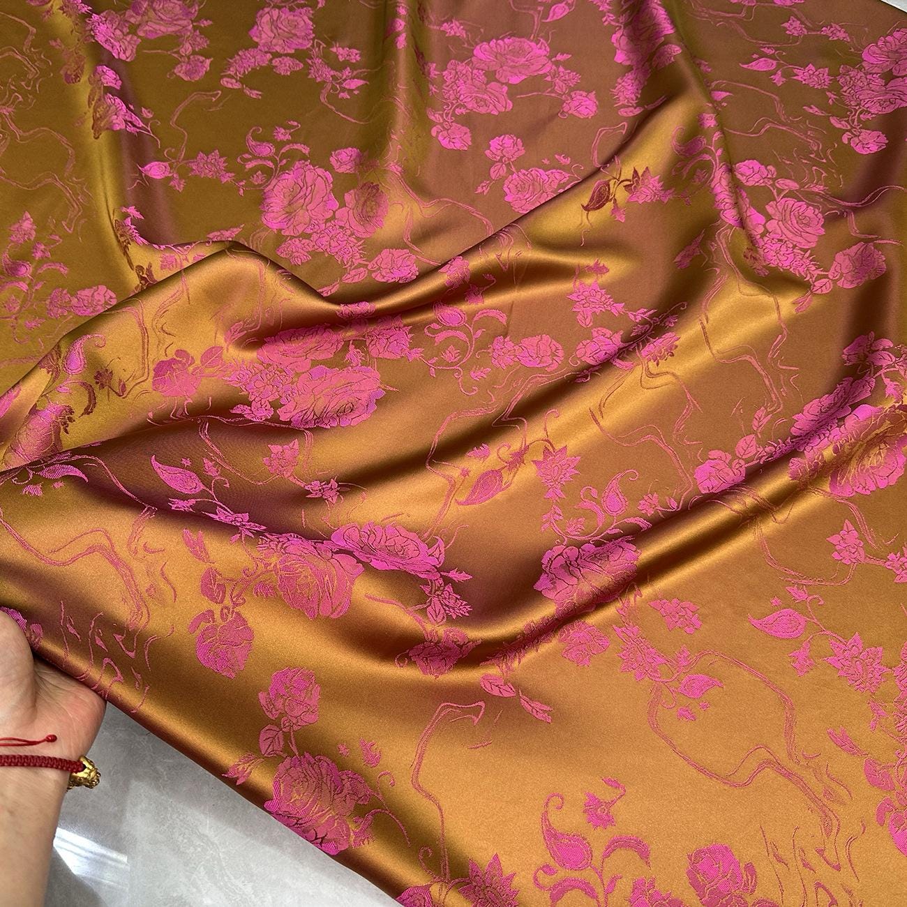 Two-Tone Rayon Jacquard Fabric: Floral Faux Silk Satin (59" Wide)