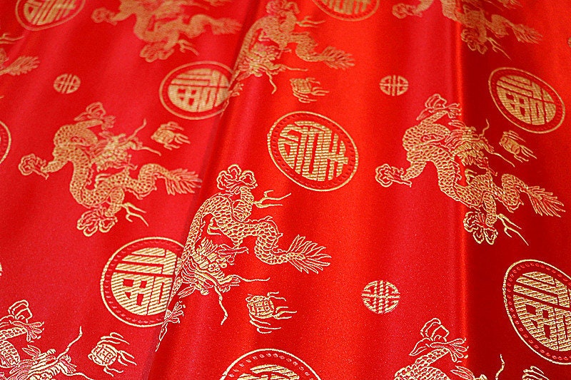Red Dragon Brocade Fabric: 35"W Rayon Sewing & Upholstery