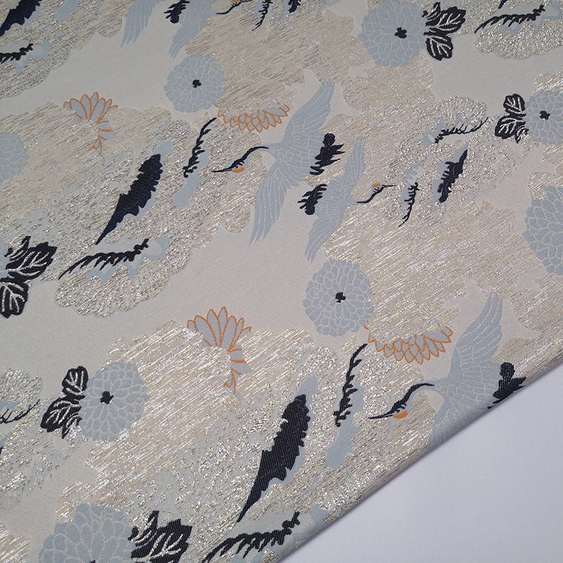 Crane Jacquard Satin Brocade Fabric: Retro Chinese Sewing Material