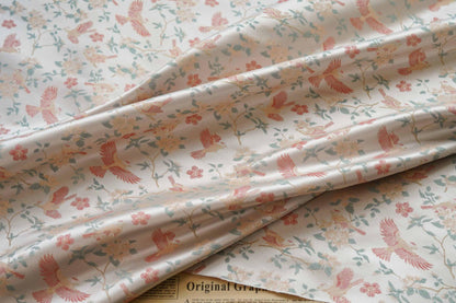 Crane Bird Jacquard Satin Fabric: 59"W Brocade Upholstery & Drapery