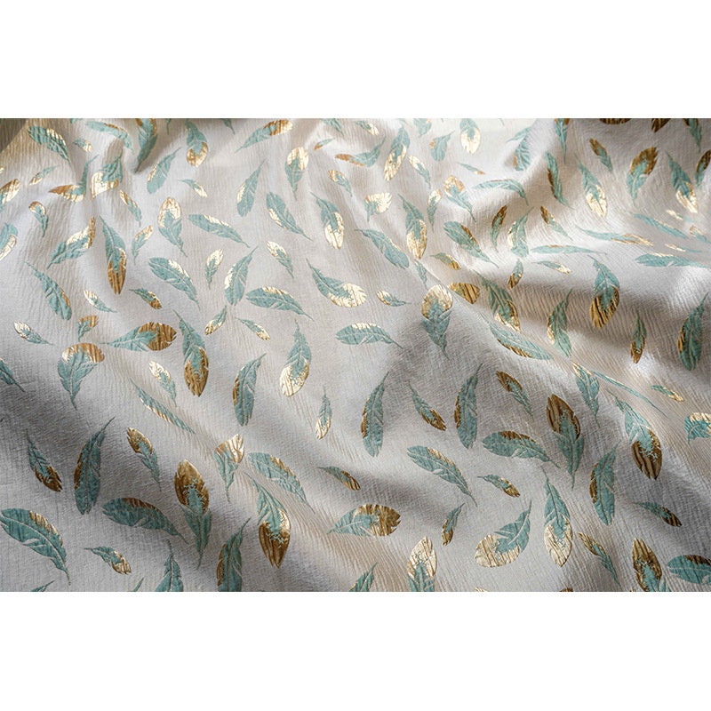 Gold Thread Jacquard Fabric: 3D Feather Design, 56" Wide