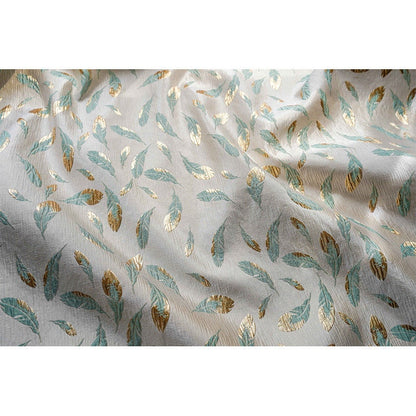 Gold Thread Jacquard Fabric: 3D Feather Design, 56" Wide