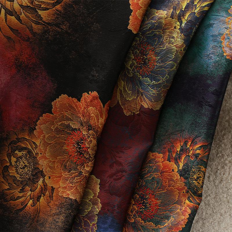 Peony Tea Silk Satin Fabric: 59"W Upholstery Costume Drapery