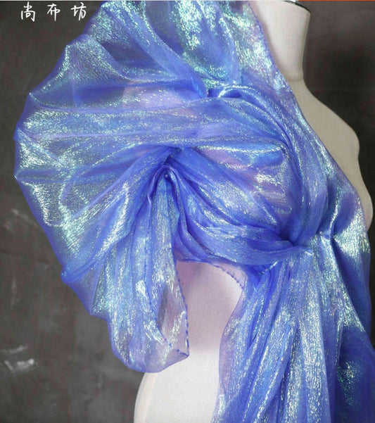 Bright Blue Pleated Mesh Fabric, Cosplay, Wedding, Veil, DIY