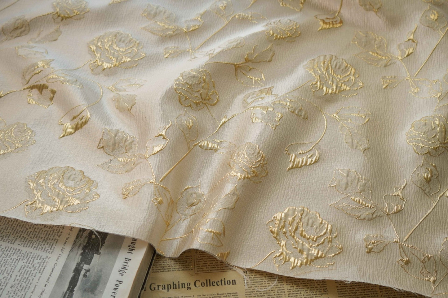 Gold Thread Floral Jacquard Fabric: 3D Oil Painting Texture, 56" Wide - Poppylollipop