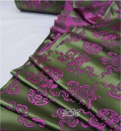 Silk Brocade Fabric: Purple & Green Chinese Upholstery, Costume, Decor