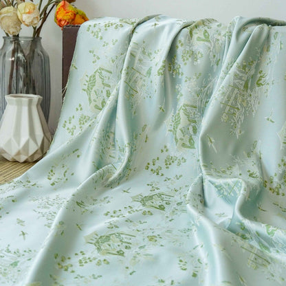 Tissu brocart « Rivière sur le festival de Qingming » : 140 cm de large, peinture chinoise, polyester
