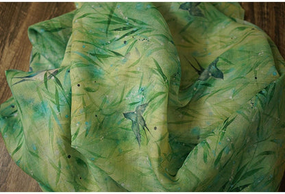 Floral Ramie Fabric: Kingfisher Green, Lightweight Sewing Material, 55" Wide