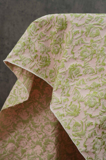 Floral Jacquard Woven Fabric: Green, Pink & Gold Reversible Upholstery - 60"W