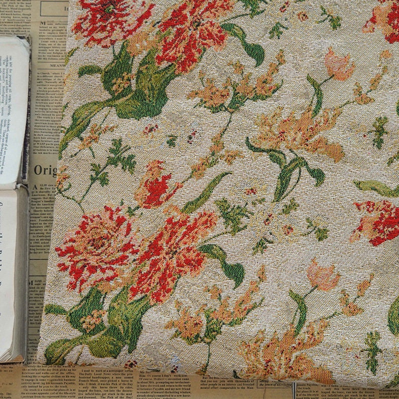 Floral Jacquard Fabric: Retro Big Flower Upholstery, 59" Wide