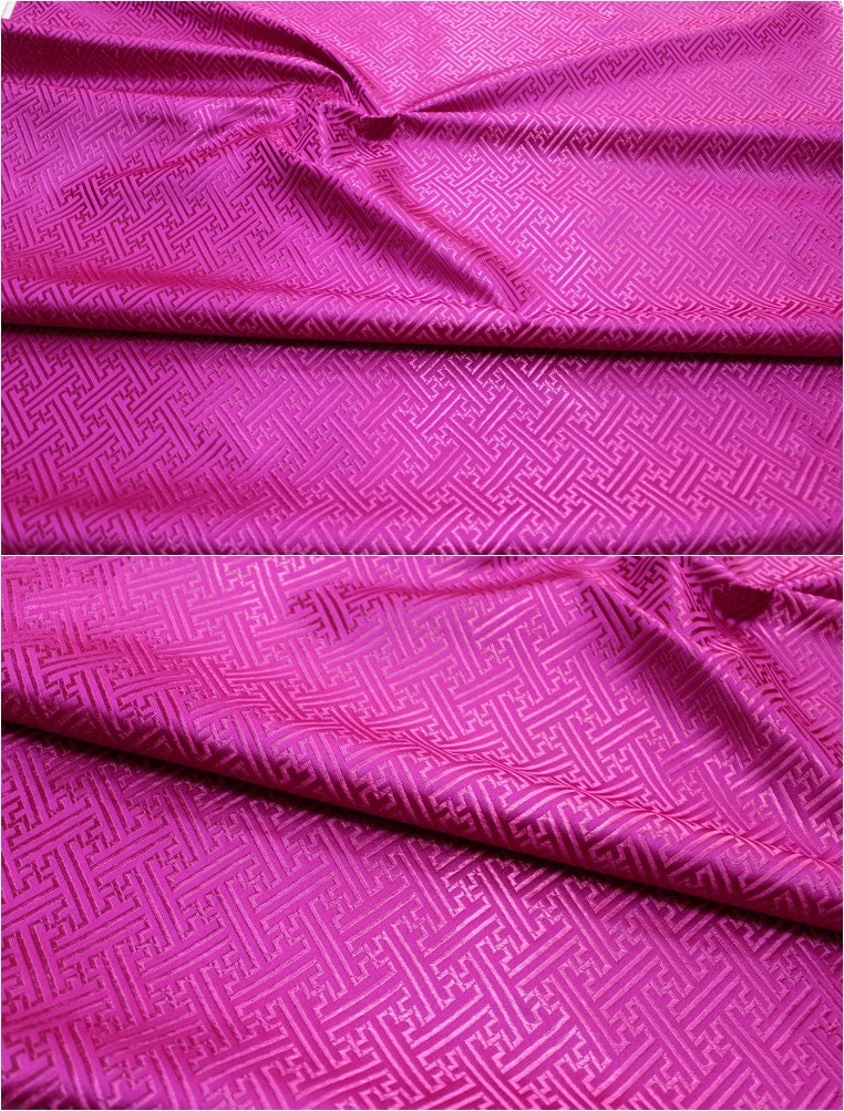Chinese Brocade Fabric: Fret Pattern Silk Rayon Blend (29.5" Wide)