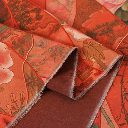 Ancient Painting Pattern Satin Fabric: 59"W Digital Print