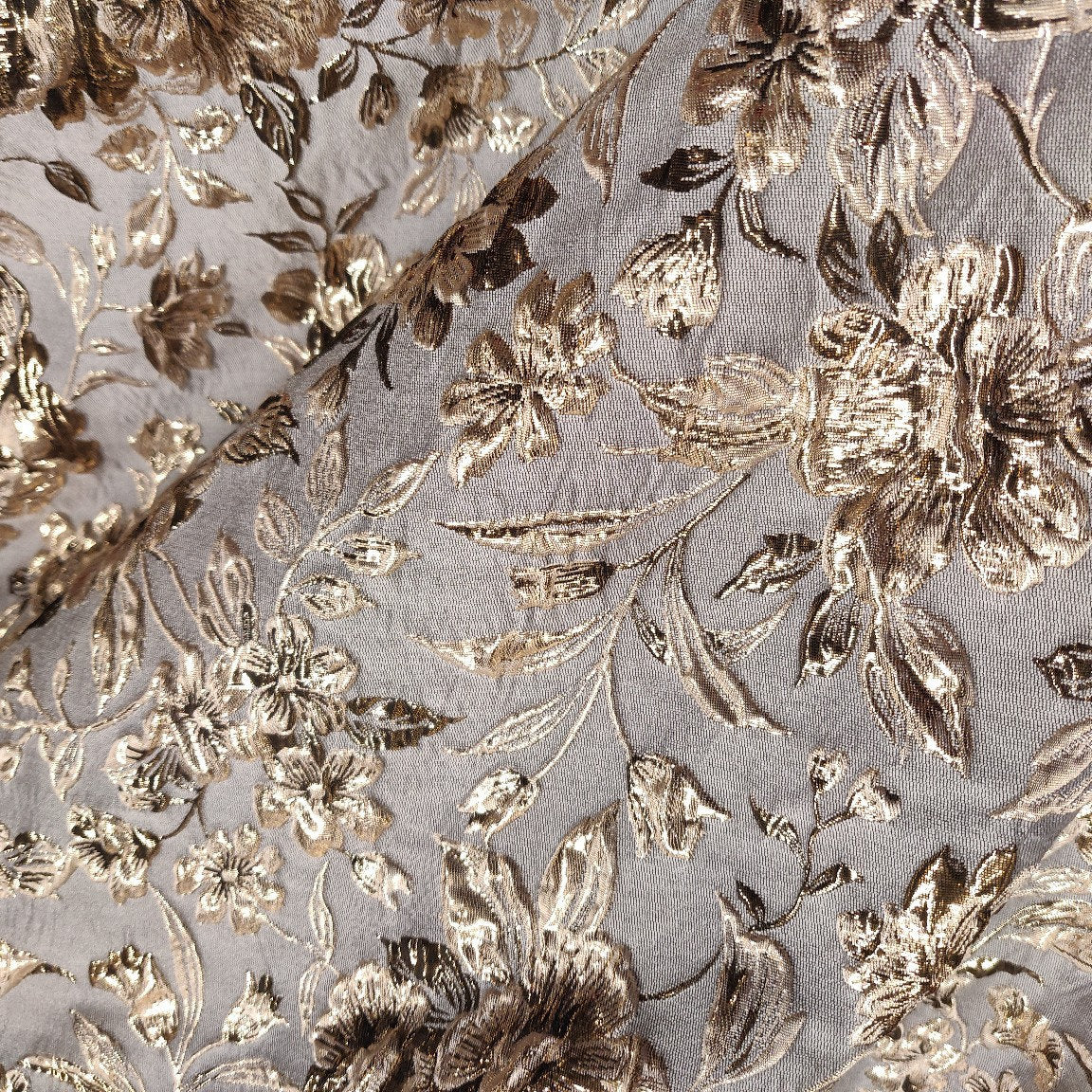 Gold Thread Floral Jacquard Fabric: Retro 3D Style, 57" Wide