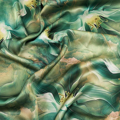 Tissu satiné Shu brocart à motif magnolia : jacquard de soie chinoise (largeur : 150 cm)