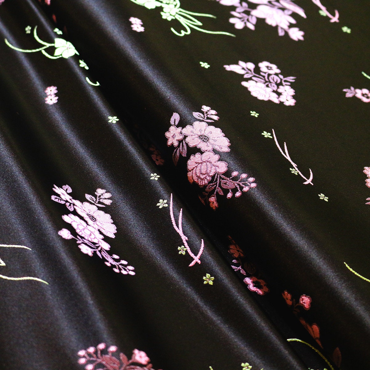 Black Floral Brocade Fabric: 29.5"W Rayon Textiles, Upholstery & Drapery - By The Meter