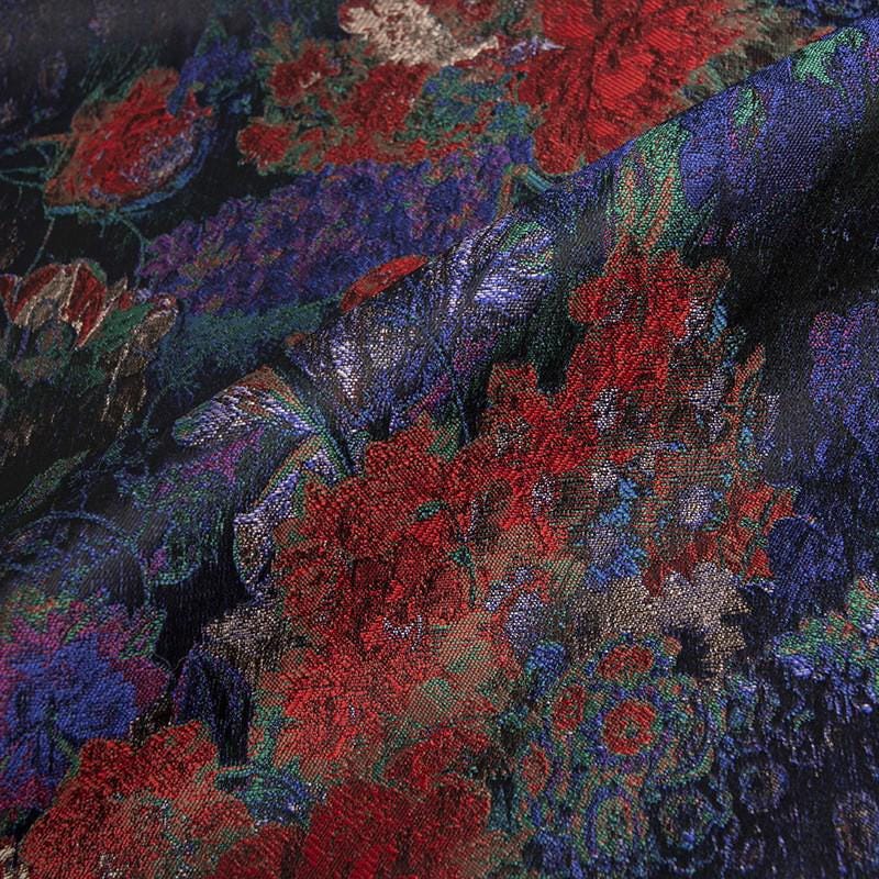 Tissu jacquard à motif de peinture à l'huile de palais : vert foncé, texture 3D, 140 cm de large