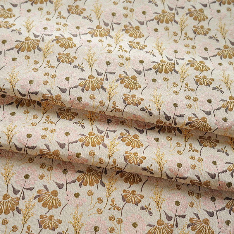 Floral Jacquard Woven Fabric: Coffee Pink Embossed Upholstery, 60" Wide