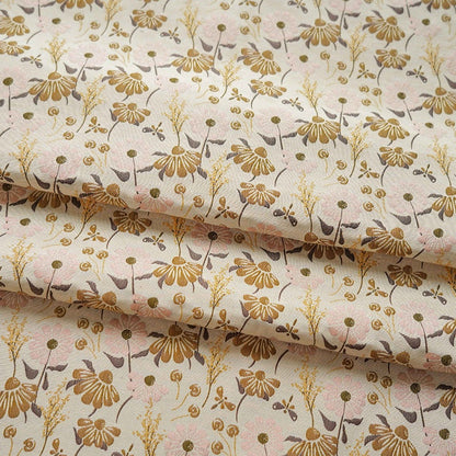 Floral Jacquard Woven Fabric: Coffee Pink Embossed Upholstery, 60" Wide