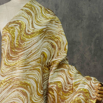 Gold Thread Jacquard Fabric: Universe Galaxy Design, 55" Wide