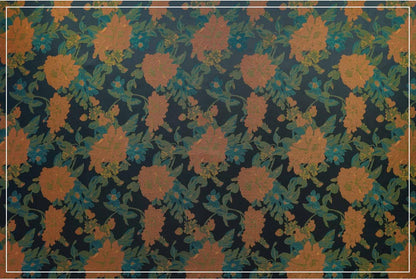 Orange Floral Woven Fabric, Black Polyester Blend, 62" Wide