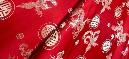 Red Dragon Brocade Fabric: 35"W Rayon Sewing & Upholstery