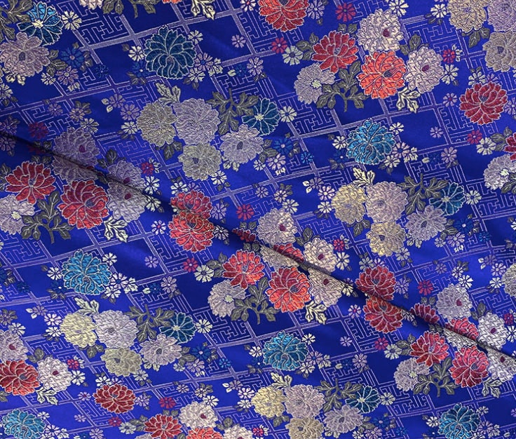 Silk Brocade Fabric: Japanese Floral Design, Upholstery & Sewing