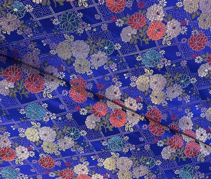 Silk Brocade Fabric: Japanese Floral Design, Upholstery & Sewing