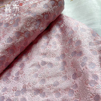 Pink Japanese Kinran Fabric: Silk Brocade Flower Blossom, Kimono Fabric