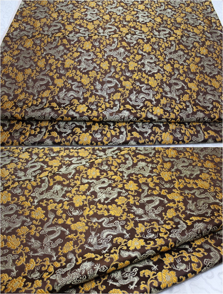 Dragon Flower Brocade Fabric: Multi-Color Silk Rayon Blend, 29.5" Wide