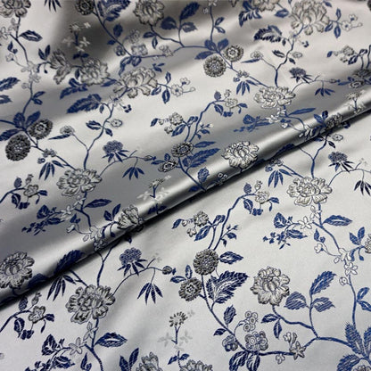 Floral Brocade Fabric: Fairy Jade, Silver & Champagne Silk Rayon Blend