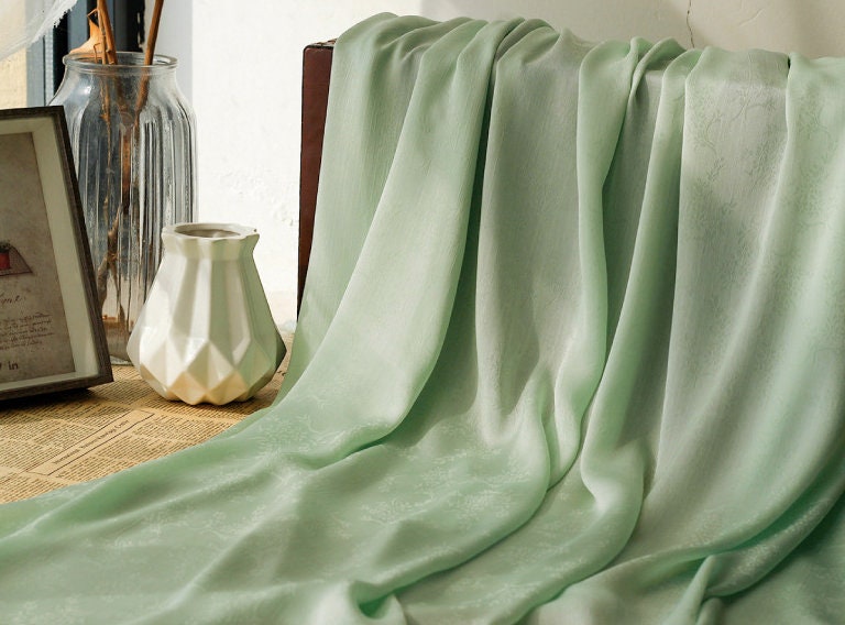 Tissu mousseline jacquard Tencel : infroissable, bleu turquoise, matériau de couture