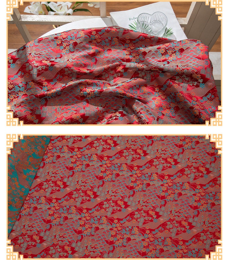 Tissu brocart de soie à motif floral : 57 po de largeur, pour ameublement de cheongsam