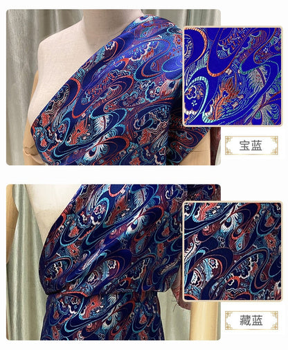 Tissu ethnique en brocart de soie : Jacquard pour robe mongole (au mètre)