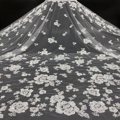 Beaded Embroidery Wedding Dress Fabric: 50" Bridal Veil, DIY Accessories
