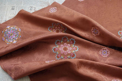 Embroidered Lotus Silk Brocade Fabric: Tibetan Robe, Cheongsam Sewing Material