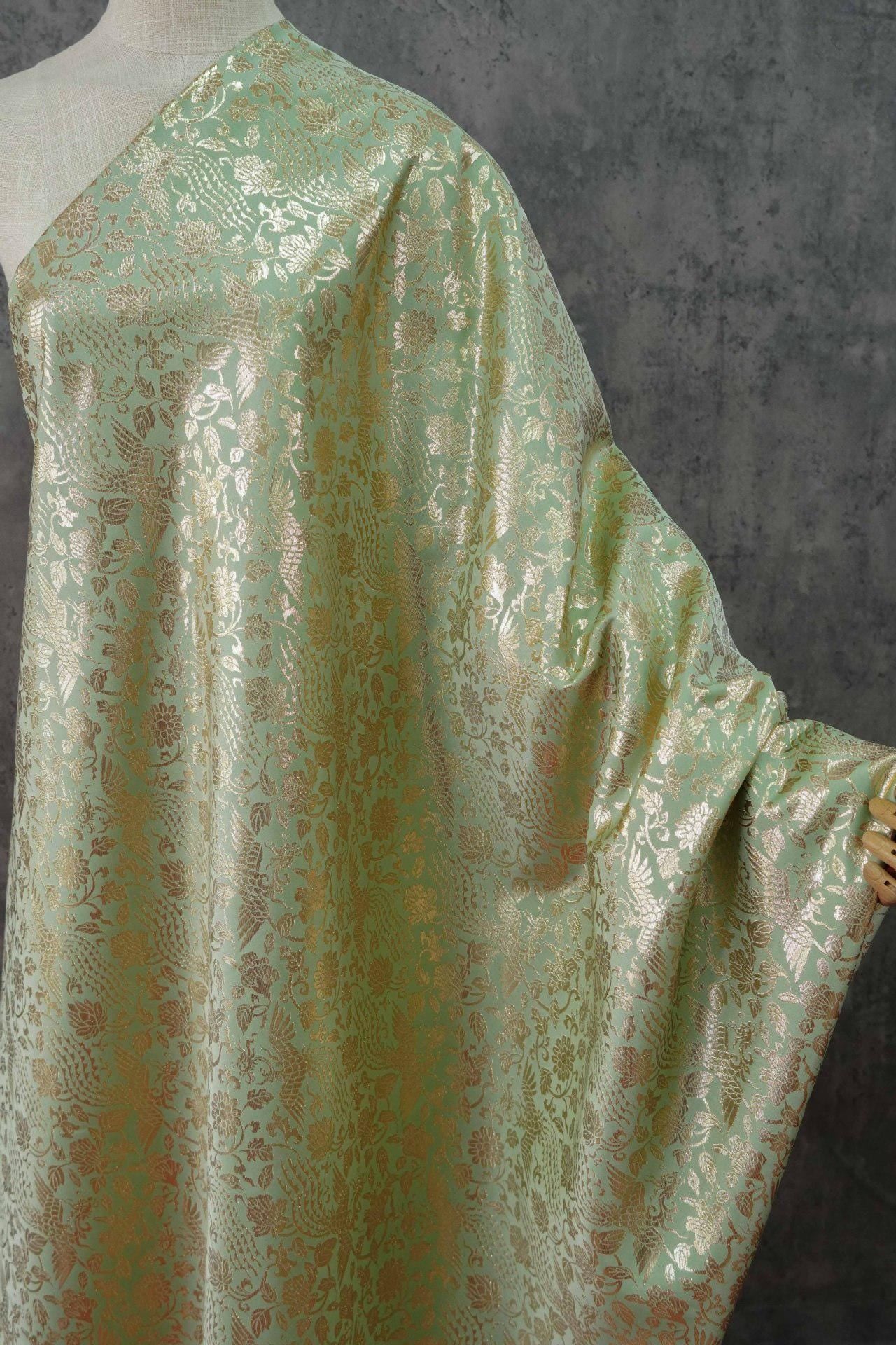 Gold Thread Jacquard Fabric: 3D Foil Flower Texture, 63" Wide - By The Meter