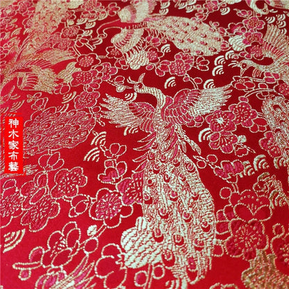 Red & Gold Phoenix Brocade Fabric: 59"W Jacquard Satin