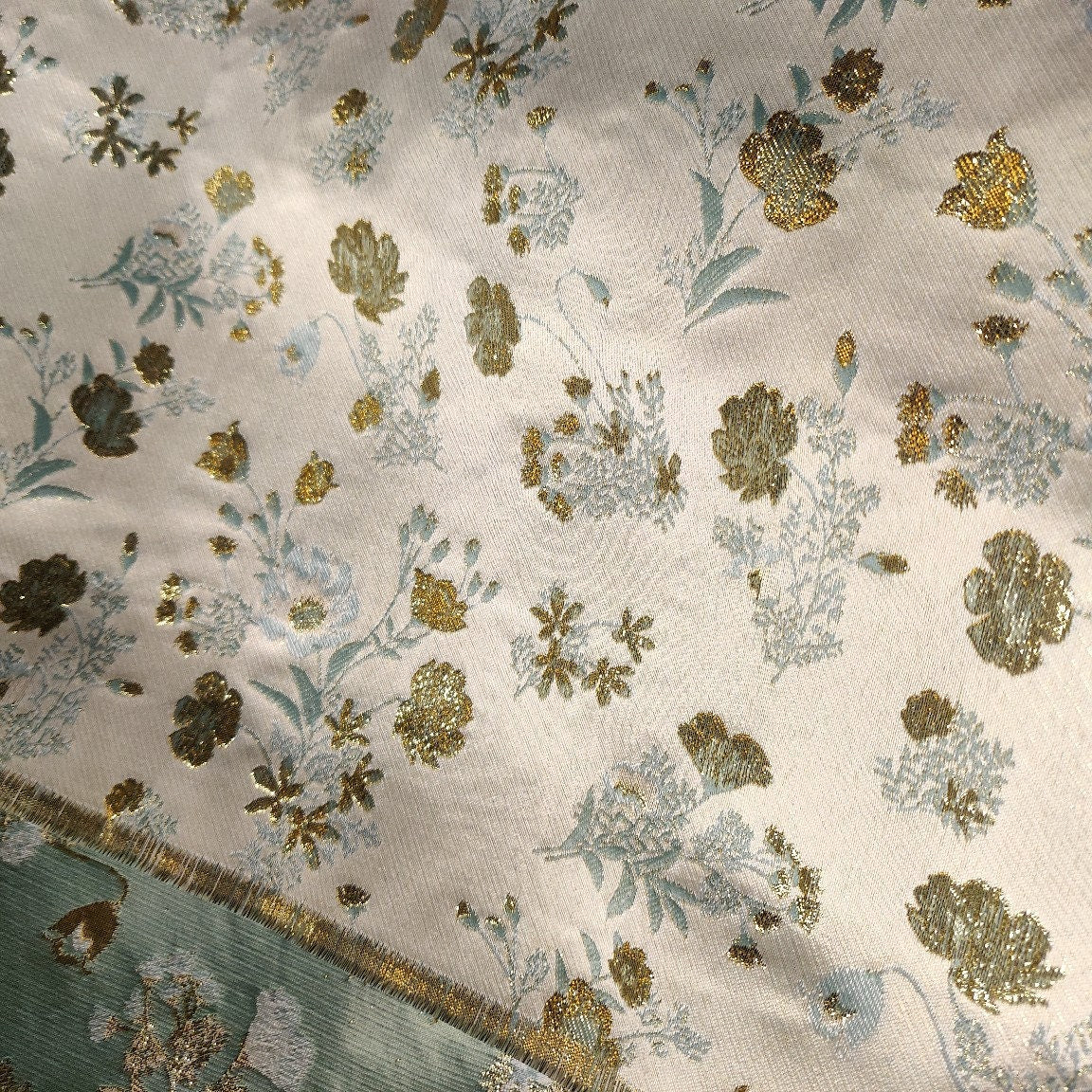 Reversible Gold Floral Jacquard Fabric: Embossed Upholstery Sewing, 57"W