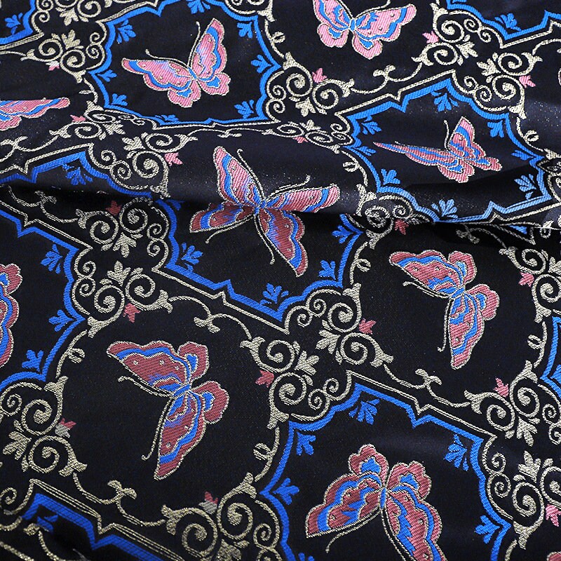 Butterfly Linen Fabric: Dunhuang Fresco Style, 59"W, Upholstery & Sewing