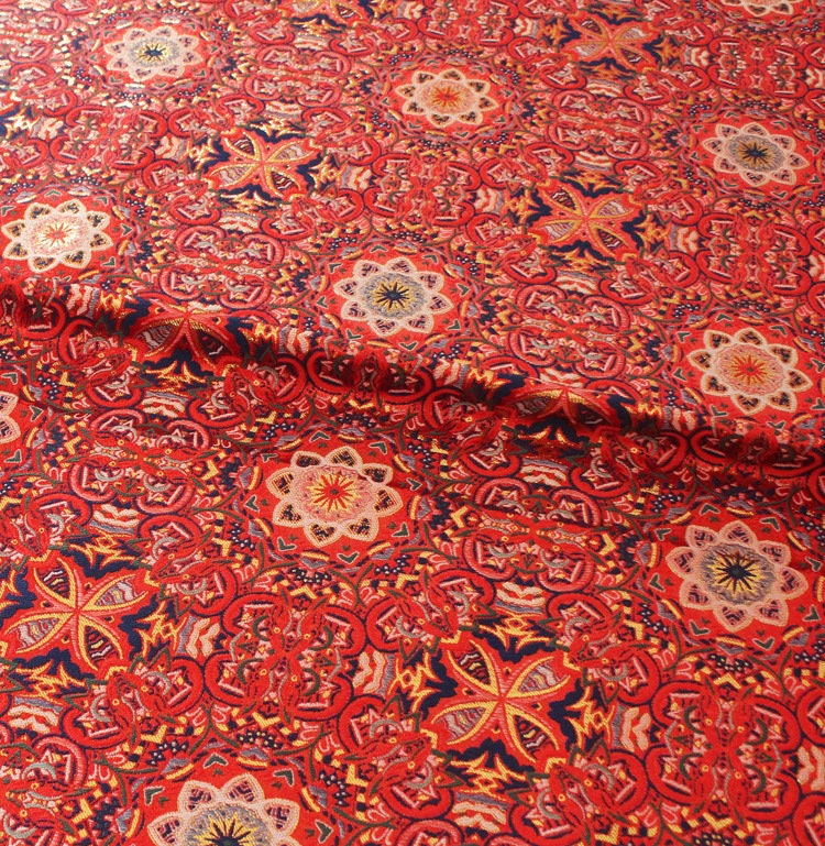 Exotic Thangka Pattern Brocade Fabric: Tibetan Jacquard Satin