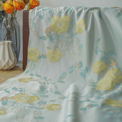 Gold Thread Floral Jacquard Fabric: 3D Texture, 63" Wide By The Meter