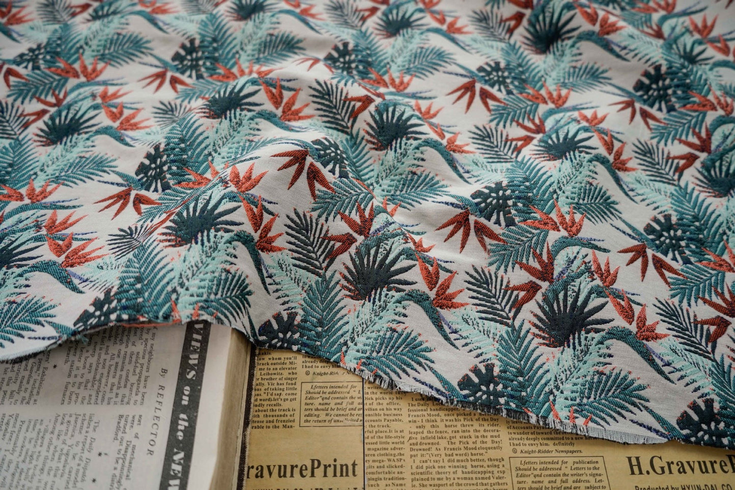 Red and Green Bamboo Fabric: Retro Upholstery, Costume, Decor