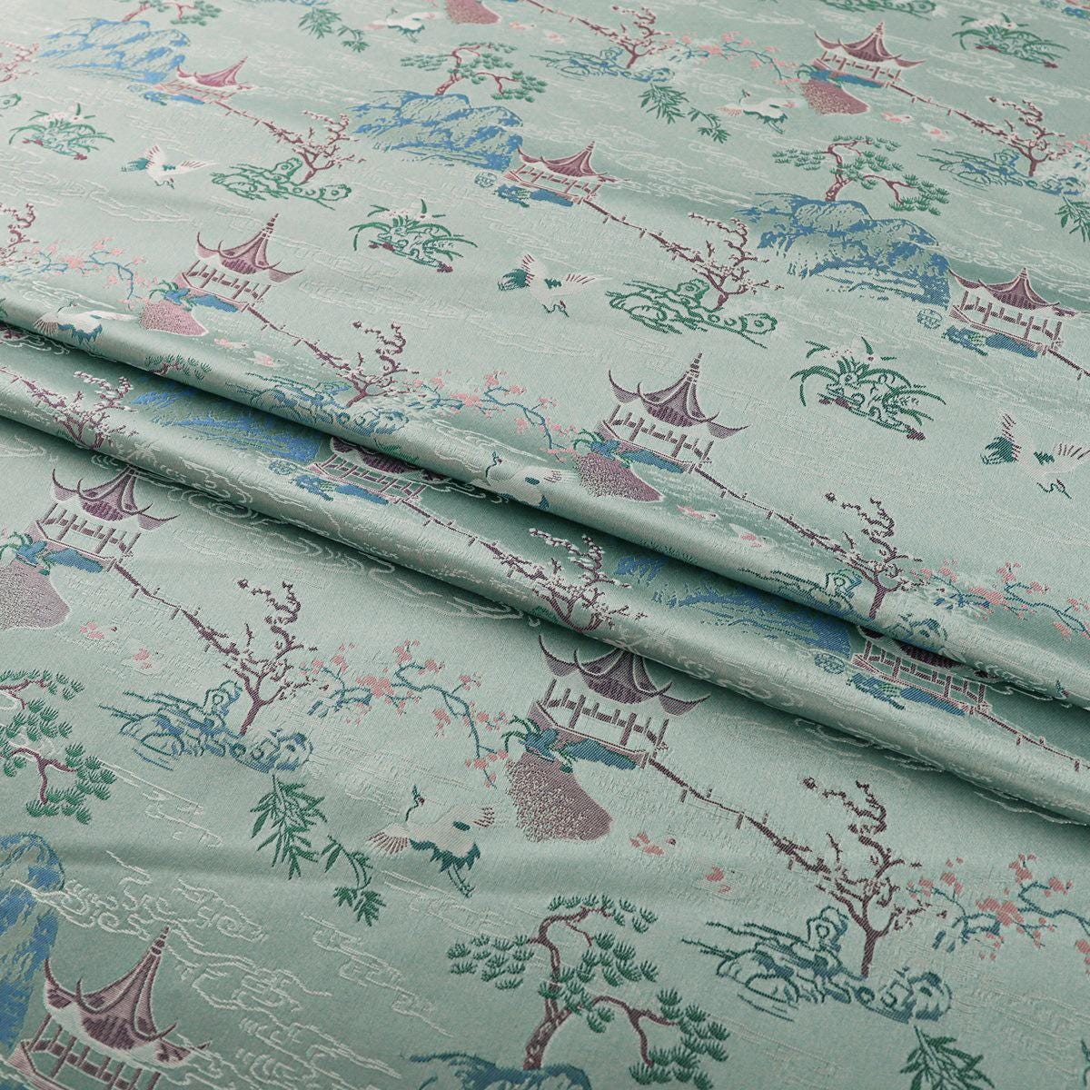 Tissu brocart Nishijin : Kimono Garden bleu aqua, 150 cm de large