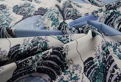 Japanese Waves Print Fabric: Cotton Spandex Blend, Sewing & Upholstery