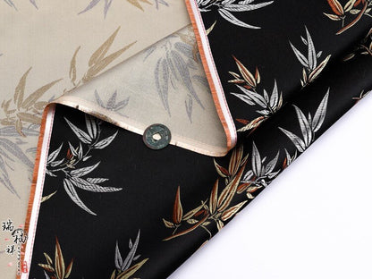 Black Bamboo Leaves Silk Brocade Fabric: Costume & Decor